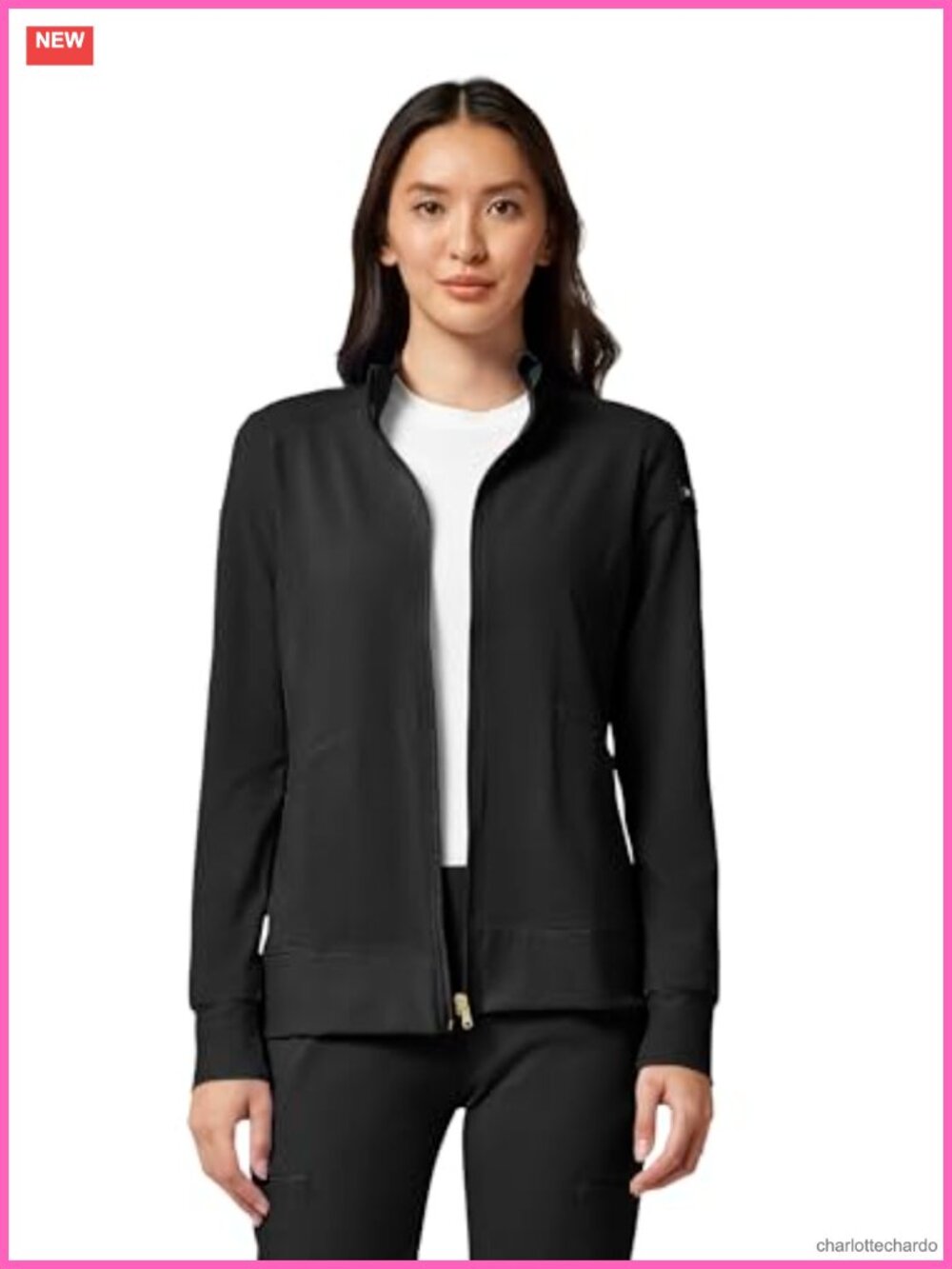 Zip Front Medical Scrub Jacket for Women with Pockets
